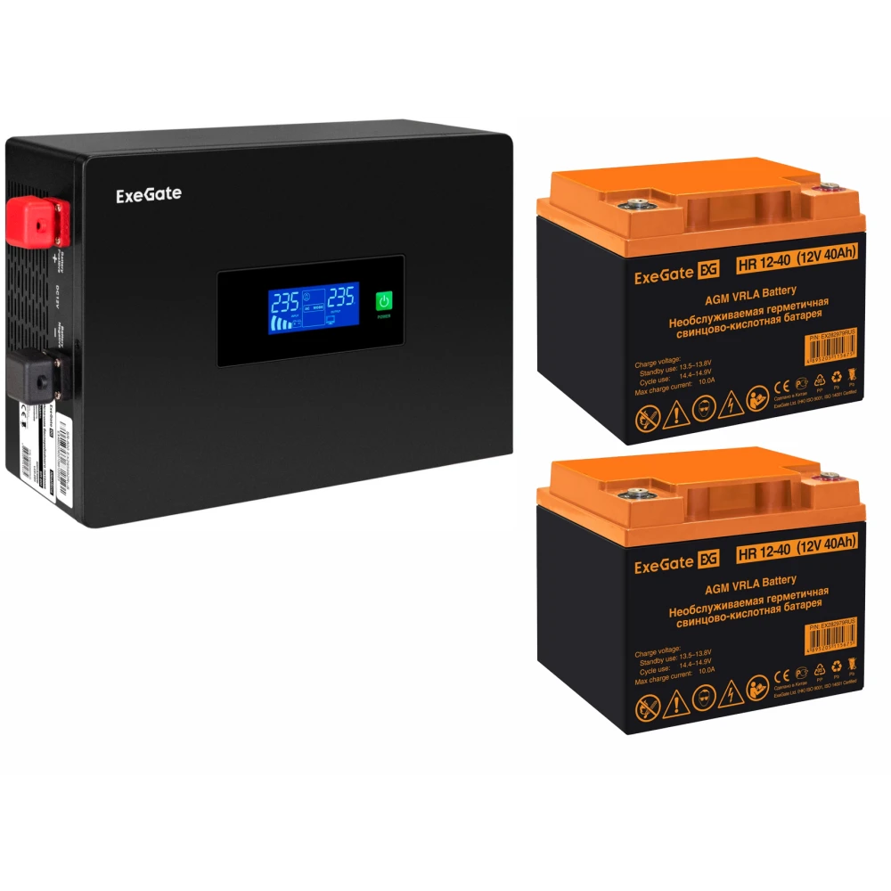 ИБП ExeGate IdealSine SR-1500.LCD.2SH + 2x HR 12-40 (40Ач) - EX297431RUS