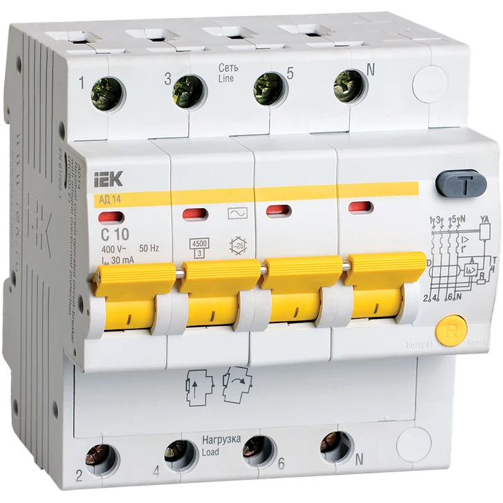Автоматический выключатель дифференциального тока IEK MAD10-4-010-C-030