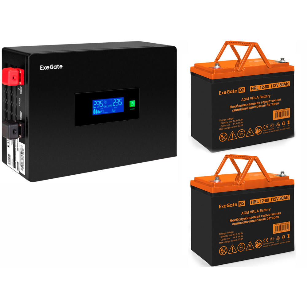 ИБП ExeGate IdealSine SR-1500.LCD.2SH + 2x HRL 12-80 (80Ач)