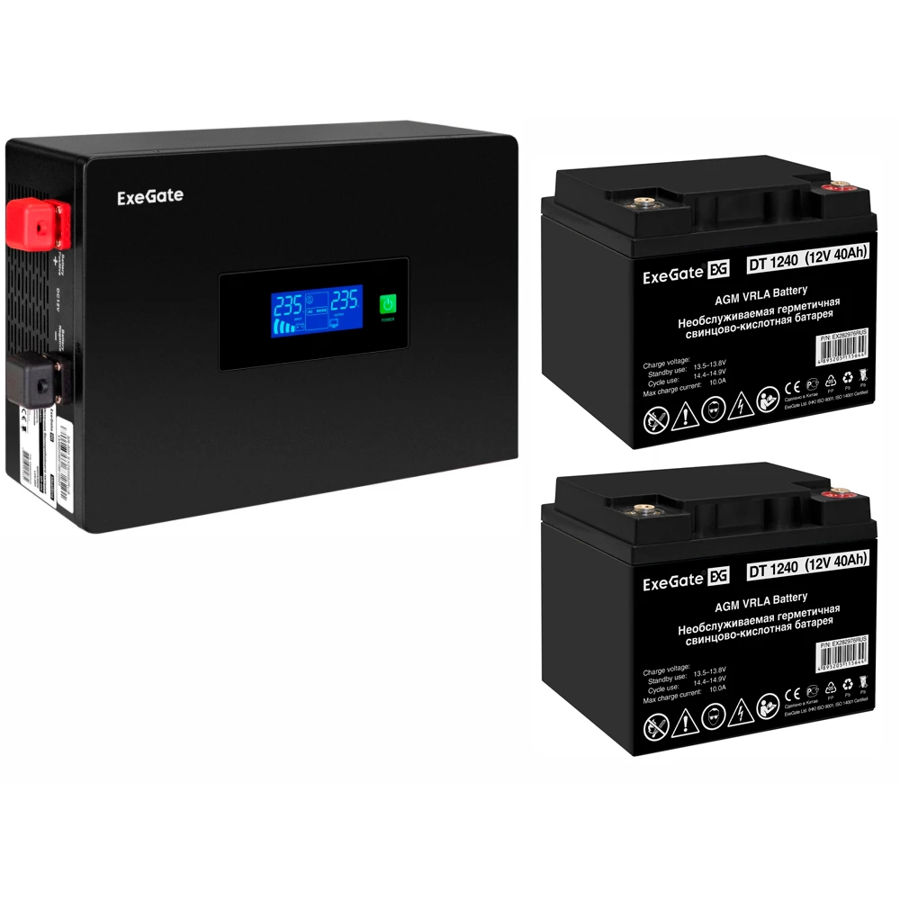 ИБП ExeGate IdealSine SR-1500.LCD.2SH + 2x DT 1240 (40Ач) - EX297430RUS