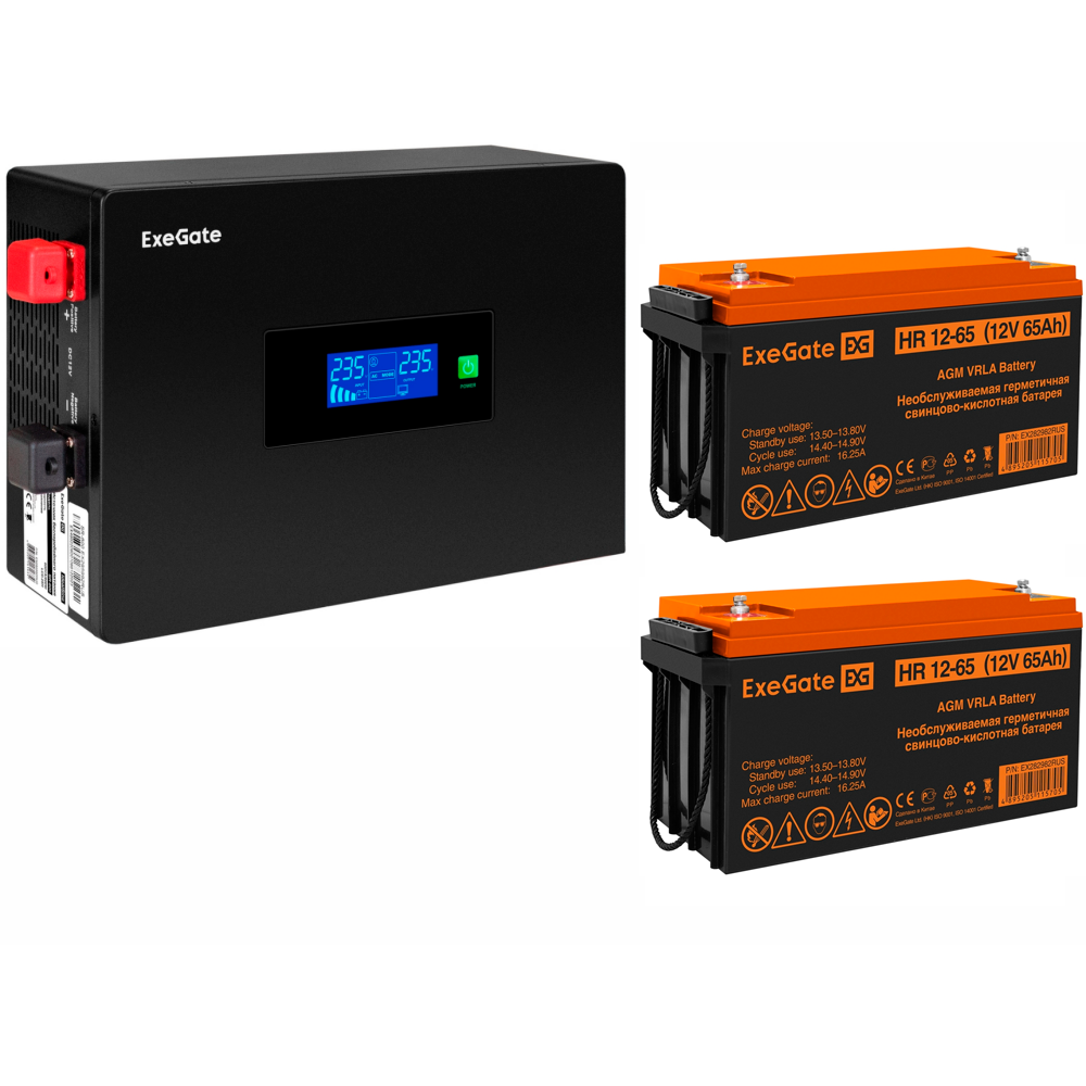 ИБП ExeGate IdealSine SR-1500.LCD.2SH + 2x HR 12-65 (65Ач)