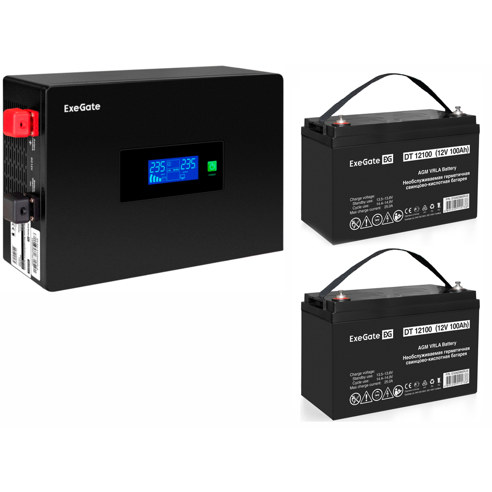 ИБП ExeGate IdealSine SR-1500.LCD.2SH + 2x DT 12100 (100Ач)