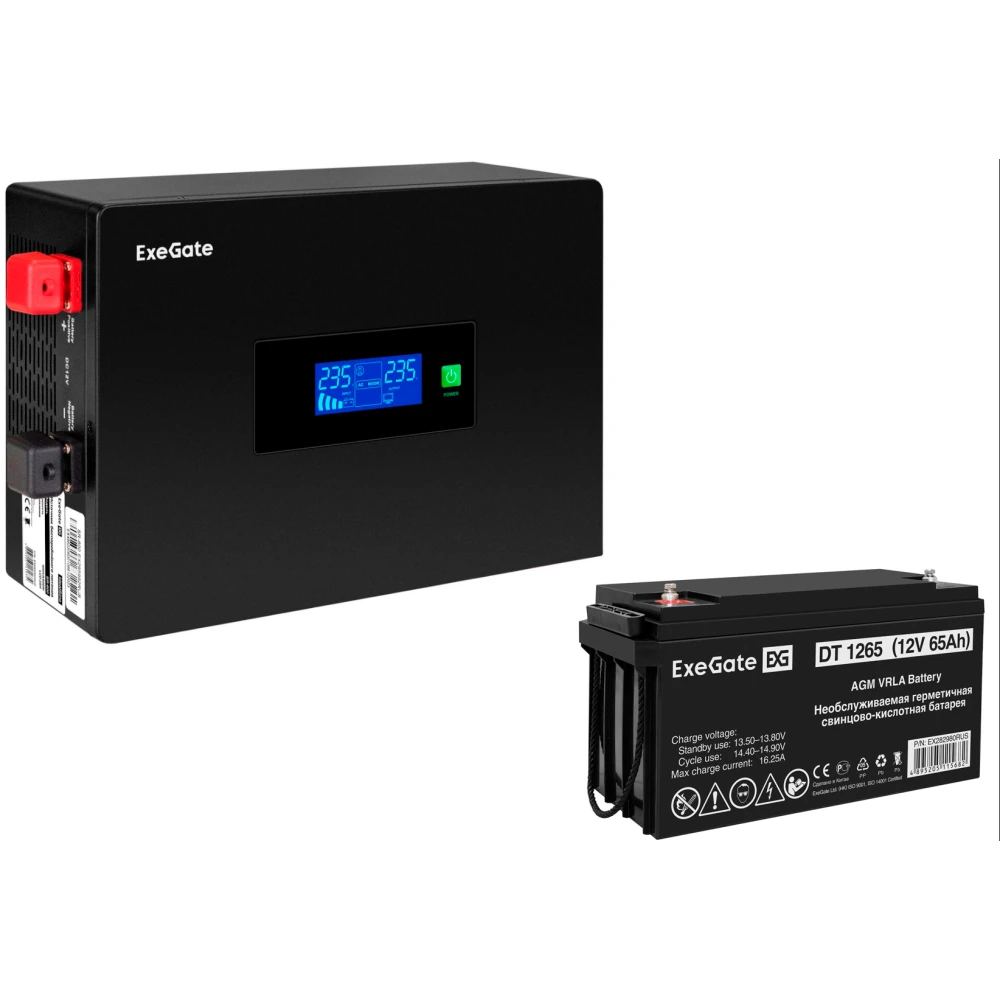 ИБП ExeGate IdealSine SR-1000.LCD.2SH + DT 1265 (65Ач) - EX297412RUS