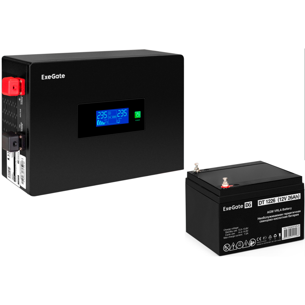 ИБП ExeGate IdealSine SR-1000.LCD.2SH + DT 1226 (26Ач) - EX297403RUS