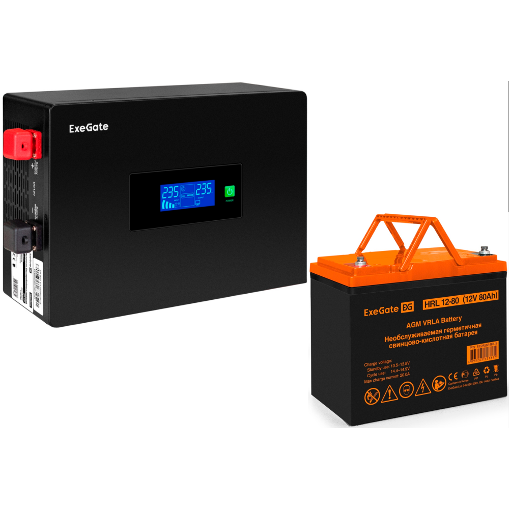ИБП ExeGate IdealSine SR-1000.LCD.2SH + HRL 12-80 (80Ач)