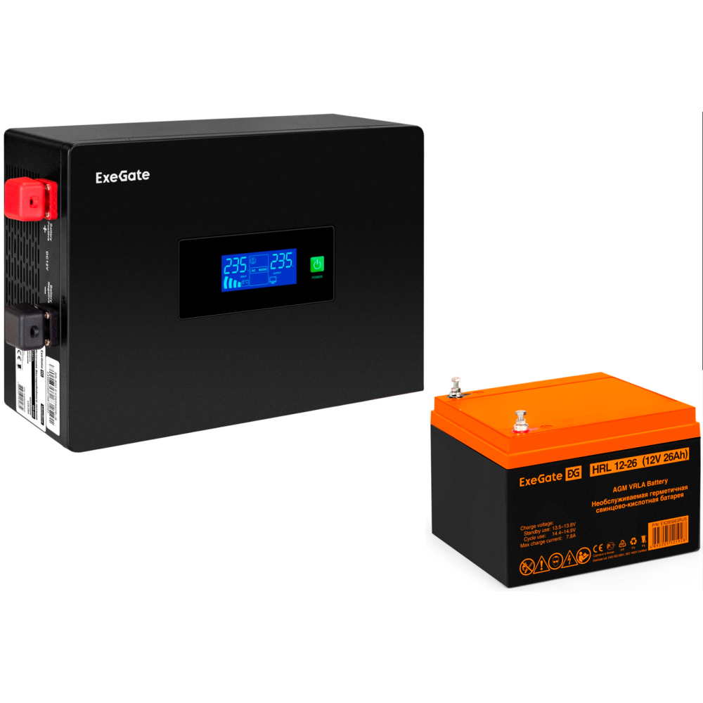 ИБП ExeGate IdealSine SR-1000.LCD.2SH + HRL 12-26 (26Ач) - EX297404RUS