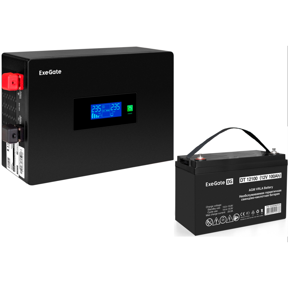 ИБП ExeGate IdealSine SR-1000.LCD.2SH + DT 12100 (100Ач)