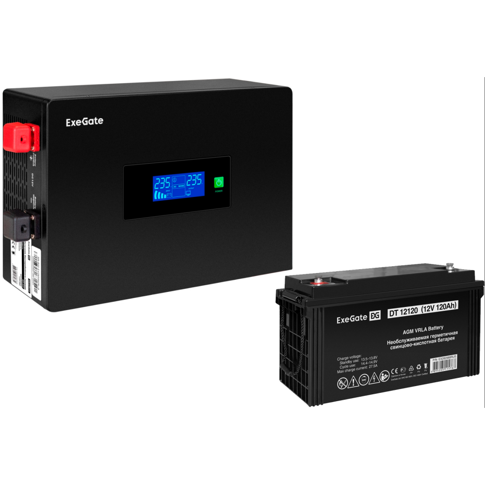 ИБП ExeGate IdealSine SR-1000.LCD.2SH + DT 12120 (120Ач) - EX297420RUS