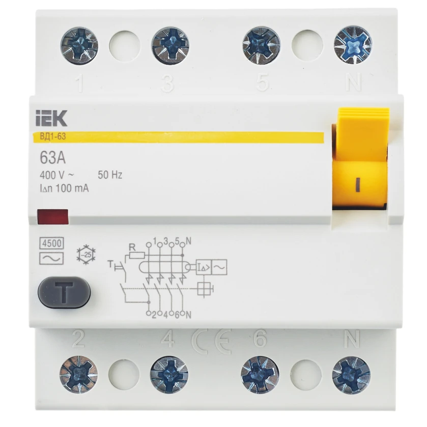 Выключатель дифференциального тока (УЗО) IEK MDV10-4-063-100 - фото 2