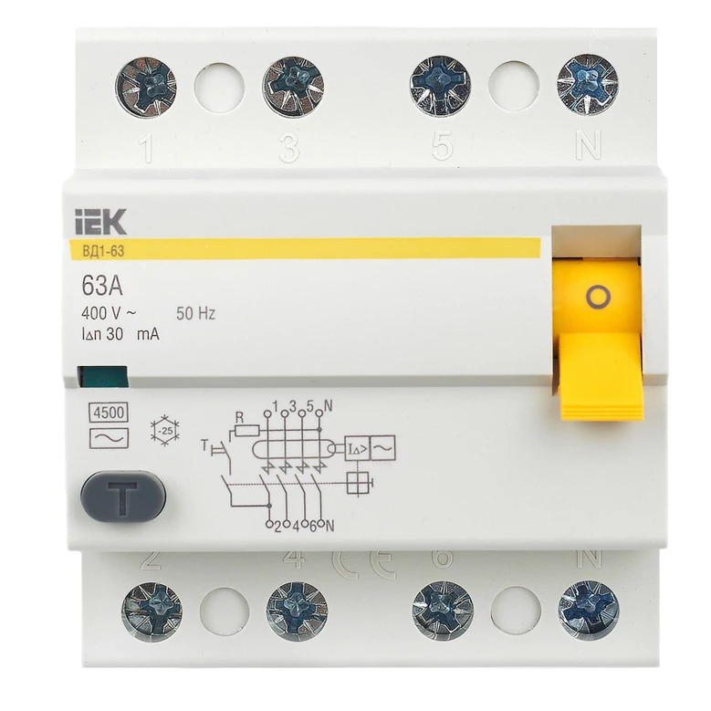 Выключатель дифференциального тока (УЗО) IEK ВД1-63 4Р 63А - MDV10-4-063-030 - фото 2