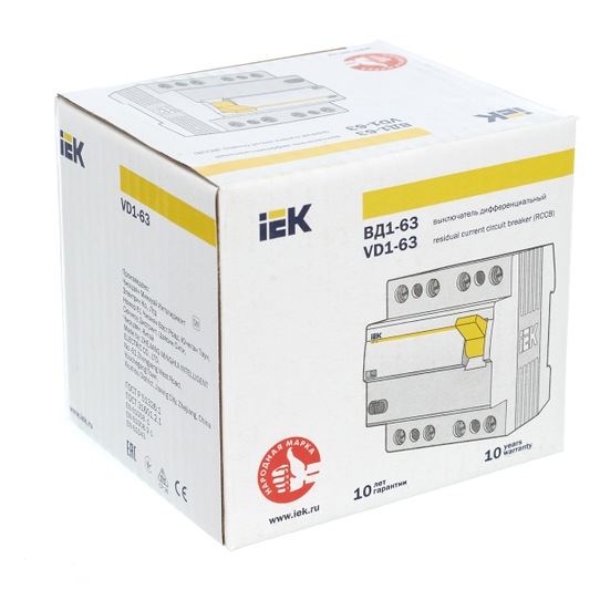 Выключатель дифференциального тока (УЗО) IEK ВД1-63 4Р 63А - MDV10-4-063-030 - фото 3