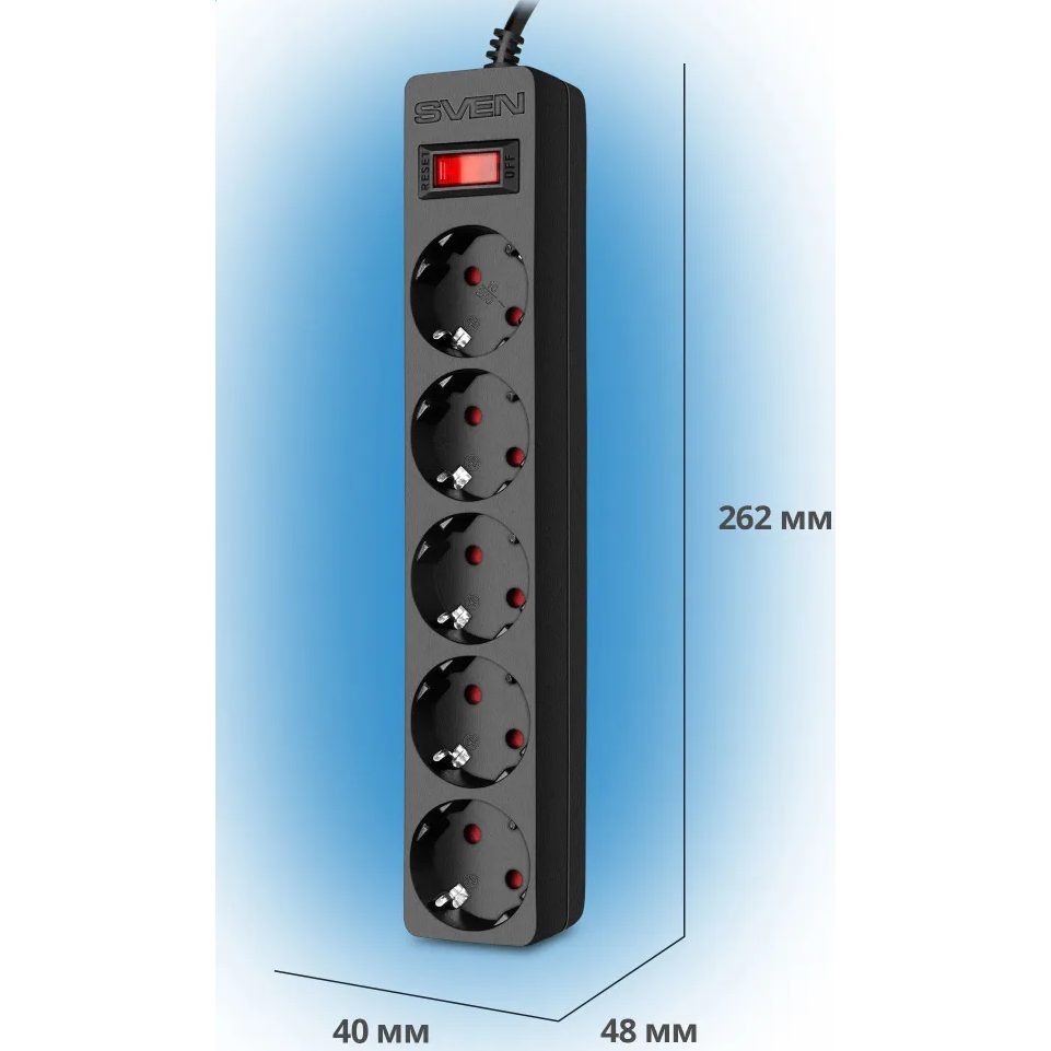 Сетевой фильтр Sven SF-05E Black 3м - SV-021566 - фото 5