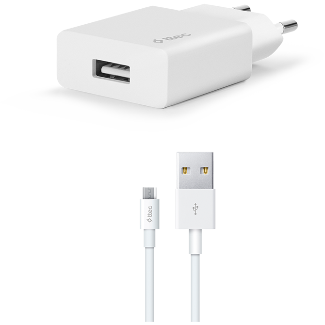 Сетевое зарядное устройство ttec SmartCharger Travel Charger 2.1A Micro USB Cable White