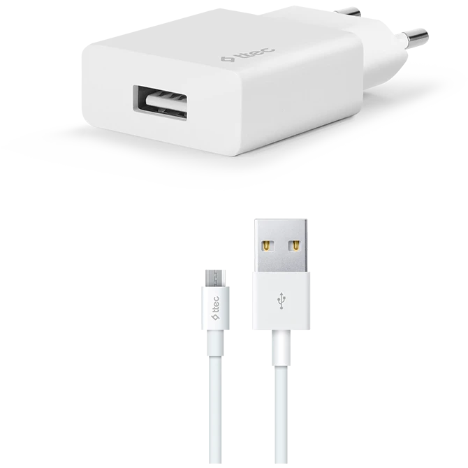 Сетевое зарядное устройство ttec SmartCharger Travel Charger 2.1A Micro USB Cable White - 2SCS20