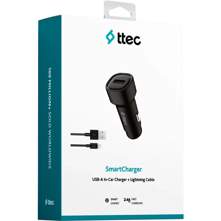 Автомобильное зарядное устройство ttec SmartCharger 2.4A + Lightning Cable Black - 2CKS30 - фото 4