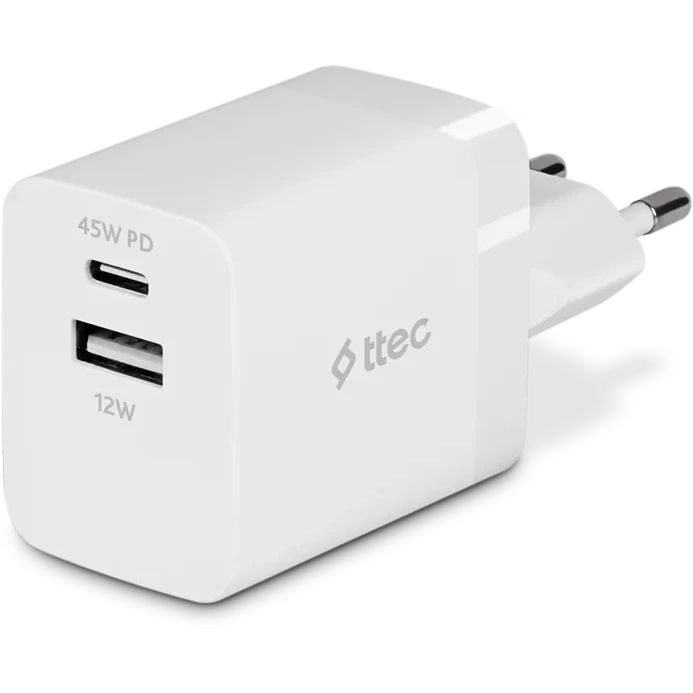 Сетевое зарядное устройство ttec SmartCharger Duo PD 45W White - 2SCP02