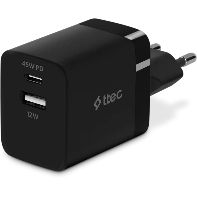 Сетевое зарядное устройство ttec SmartCharger Duo PD 45W Black - 2SCP02