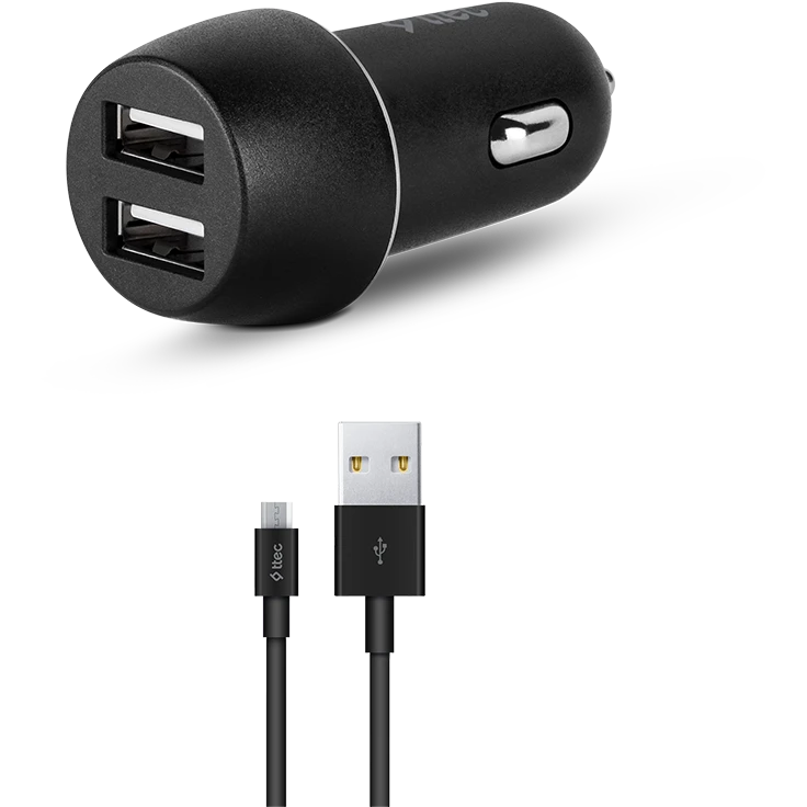 Автомобильное зарядное устройство ttec SmartCharger Duo 3.1A Dual USB + Micro USB Cable Black - 2CKS21M