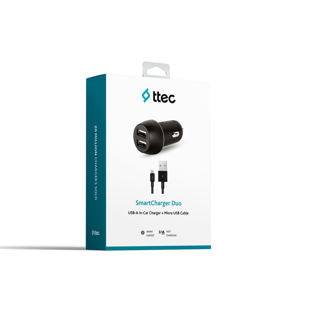 Автомобильное зарядное устройство ttec SmartCharger Duo 3.1A Dual USB + Micro USB Cable Black - 2CKS21M - фото 5