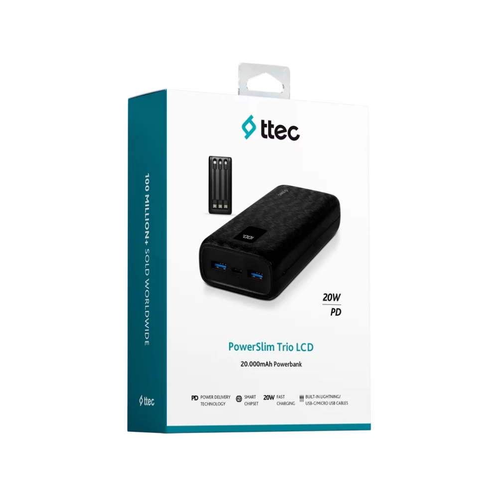 Внешний аккумулятор ttec PowerSlim Trio LCD 20.000 Black - 2BB203 - фото 8
