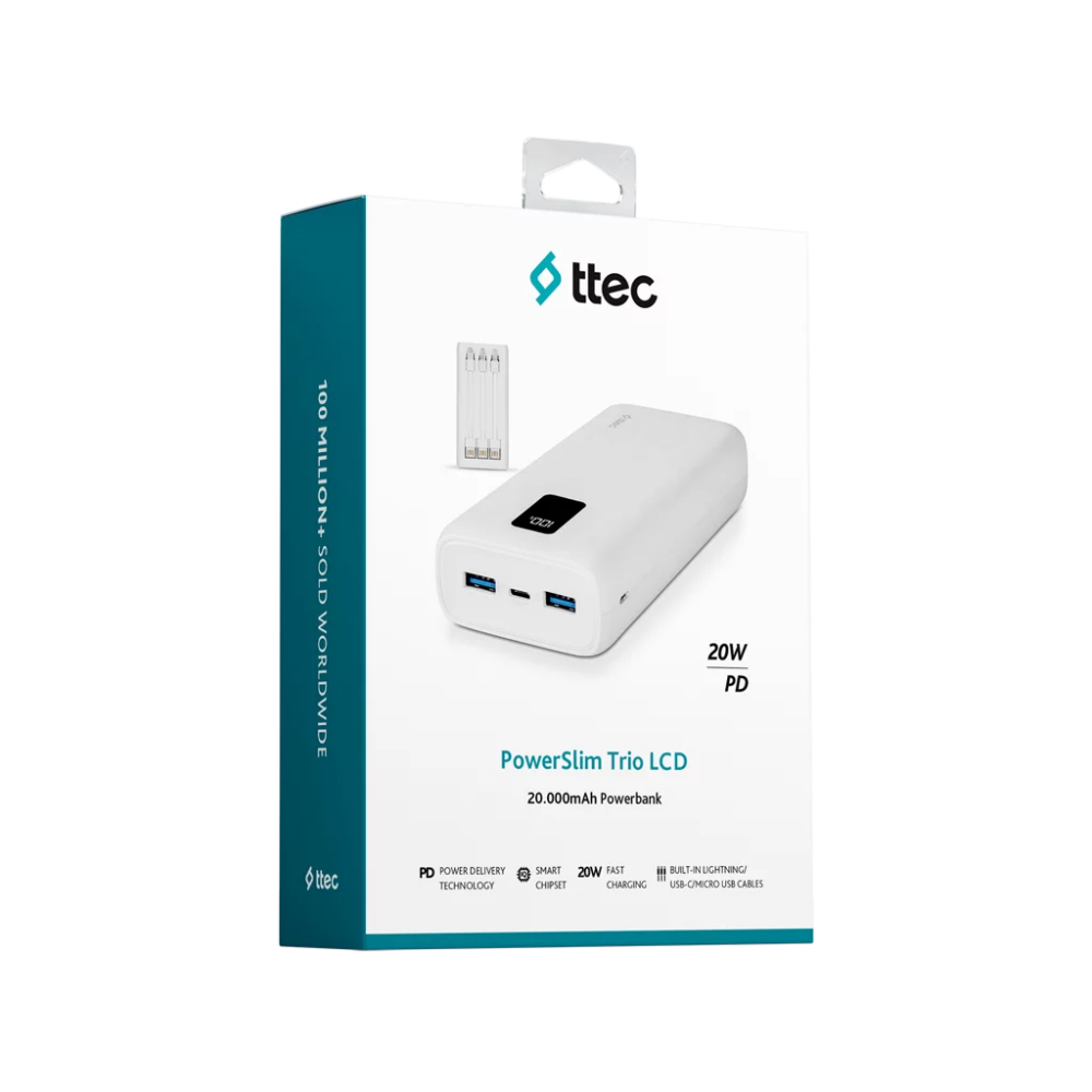 Внешний аккумулятор ttec PowerSlim Trio LCD 20.000 White - 2BB203 - фото 8