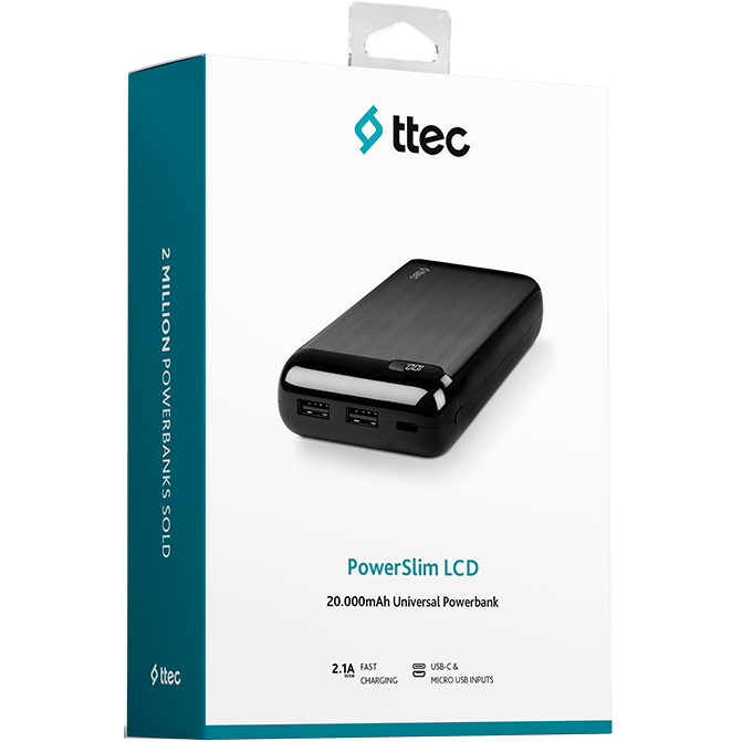 Внешний аккумулятор ttec PowerSlim LCD 20.000 Black - 2BB184 - фото 6