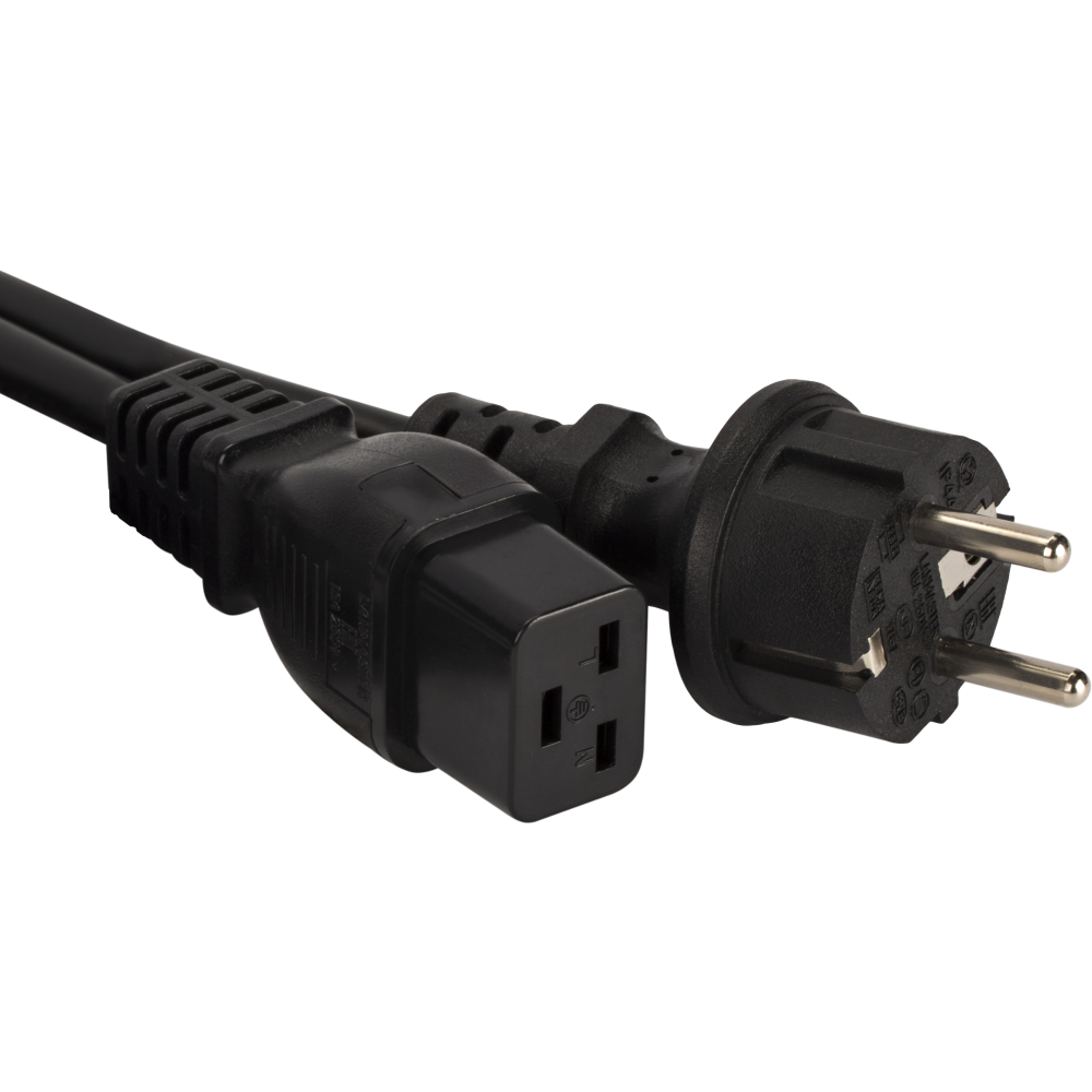 Кабель питания Schuko - C19, 0.5м, Lanmaster LAN-PP19/SH-0.5-BK