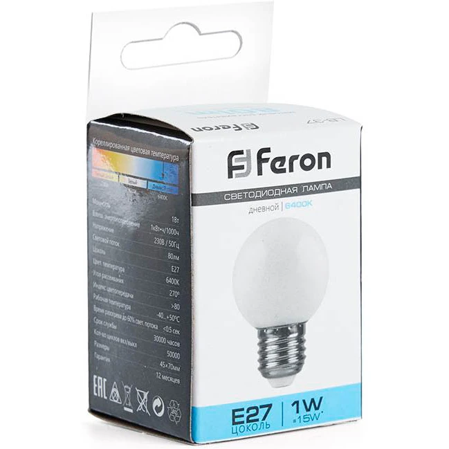 Светодиодная лампочка Feron LB-37 White (1 Вт, Е27, 2700К) - 25878/LB-37 - фото 2