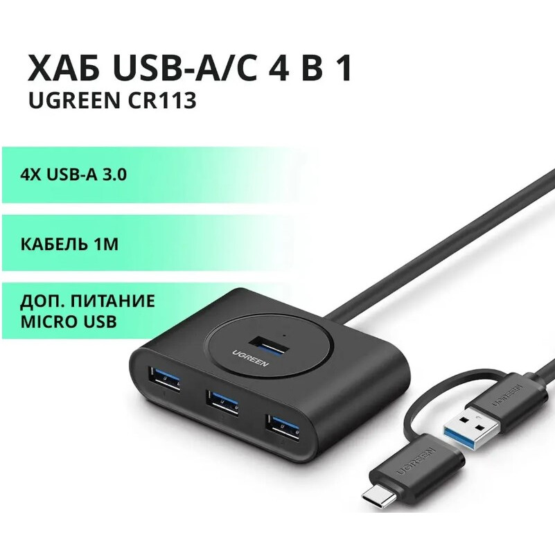 USB-концентратор UGREEN CR113 (20290) - фото 4