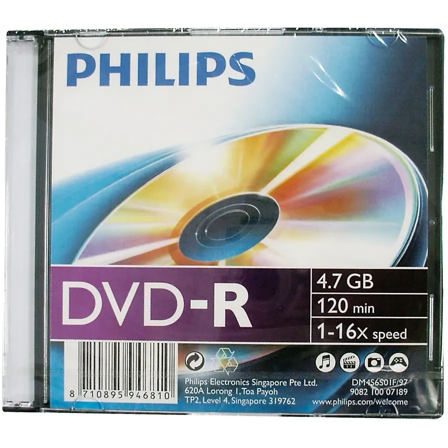 Диск DVD-R Philips 4.7GB 16x Slim Case (1 шт.)