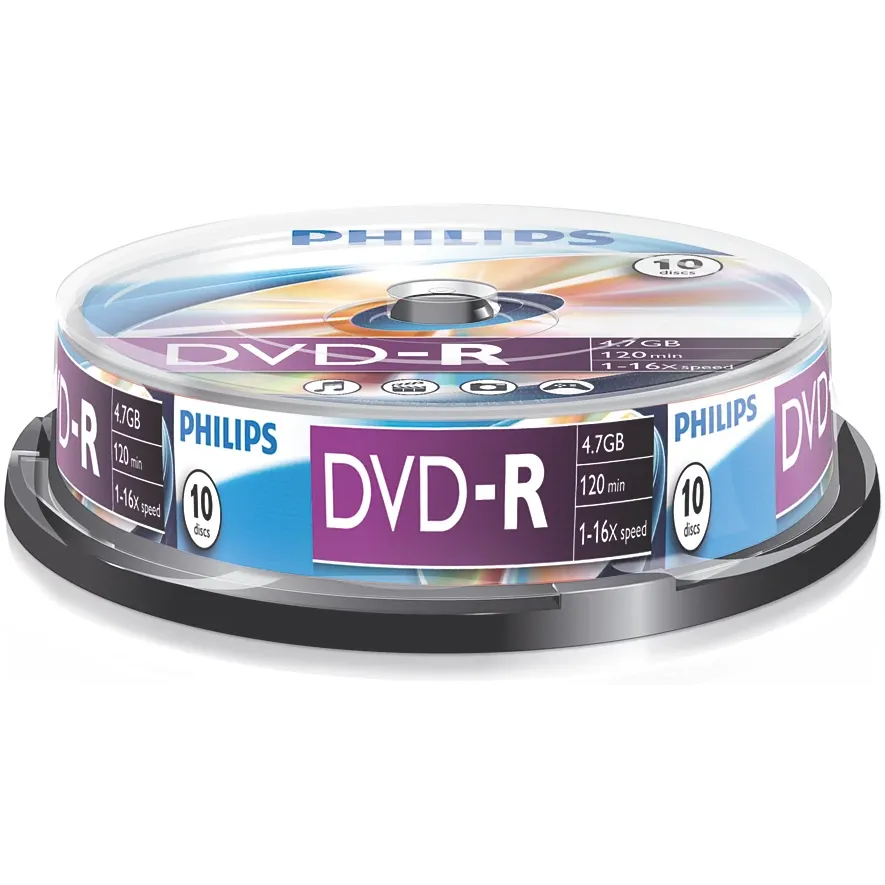 Диск DVD-R Philips 4.7GB 16x Cake Box (10 шт.)