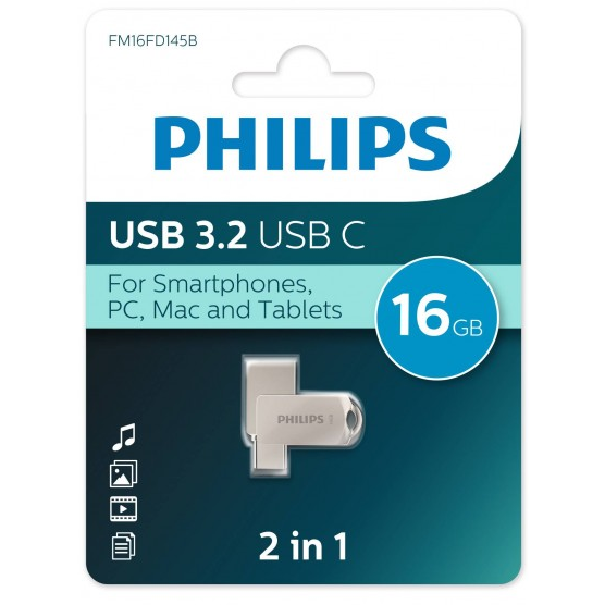 USB Flash накопитель 16GB Philips 2-in-1 (FM16FD145B)