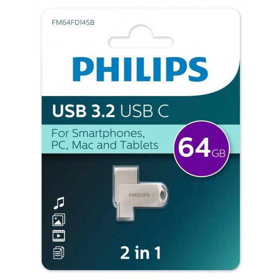 USB Flash накопитель 64GB Philips 2-in-1 (FM64FD145B)