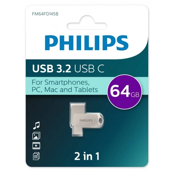 USB Flash накопитель 64Gb Philips 2-in-1 (FM64FD145B) - FM64FD145B/97