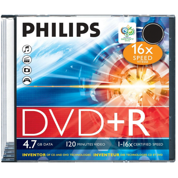 Диск DVD+R Philips 4.7GB 16x Slim Case (1 шт.)