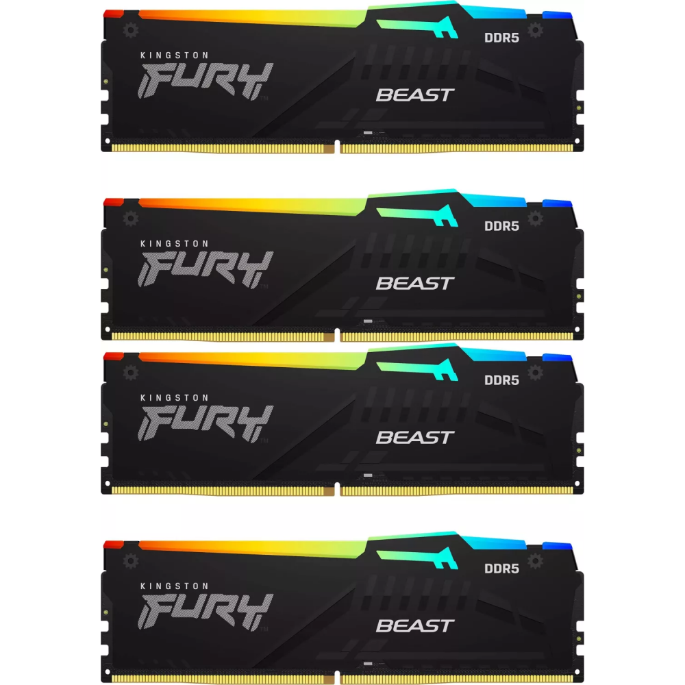 Оперативная память 64Gb DDR5 5200MHz Kingston Fury Beast Black RGB (KF552C40BBAK4-64) (4x16Gb KIT)