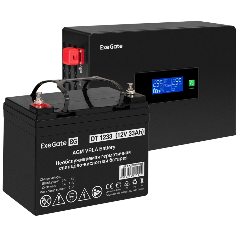 ИБП + батарея ExeGate IdealSine SR-1000.LCD.2SH + DT 1233 (33Ач)