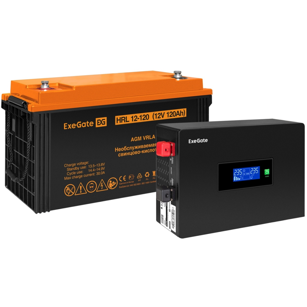 ИБП + батарея ExeGate IdealSine SR-1000.LCD.2SH + HRL 12-120 (120Ач) - EX297421RUS