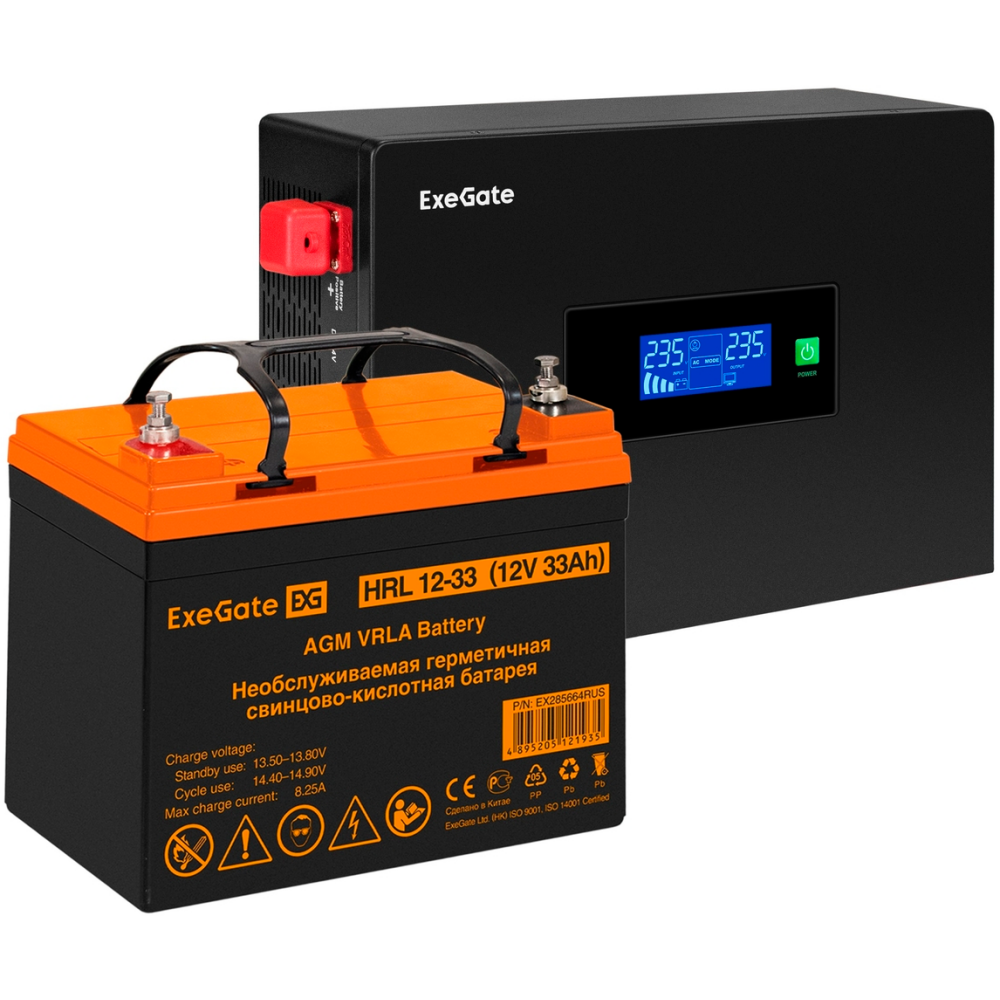ИБП + батарея ExeGate IdealSine SR-1000.LCD.2SH + HRL 12-33 (33Ач)