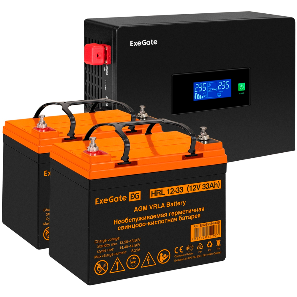 ИБП + батарея ExeGate IdealSine SR-1500.LCD.2SH + 2x HRL 12-33 (33Ач)