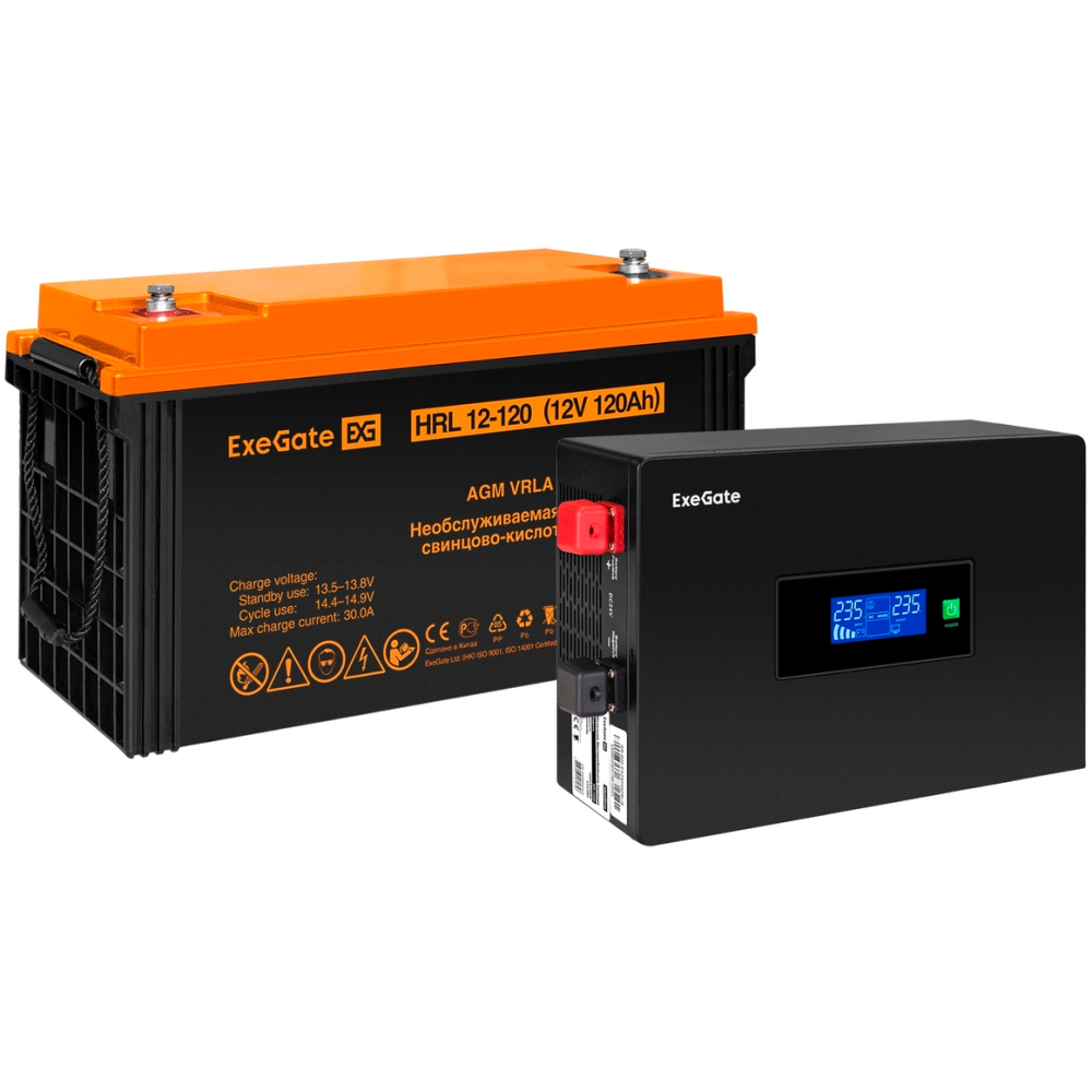 ИБП + батарея ExeGate IdealSine SR-600.LCD.2SH + HRL 12-120 (120Ач) - EX297398RUS