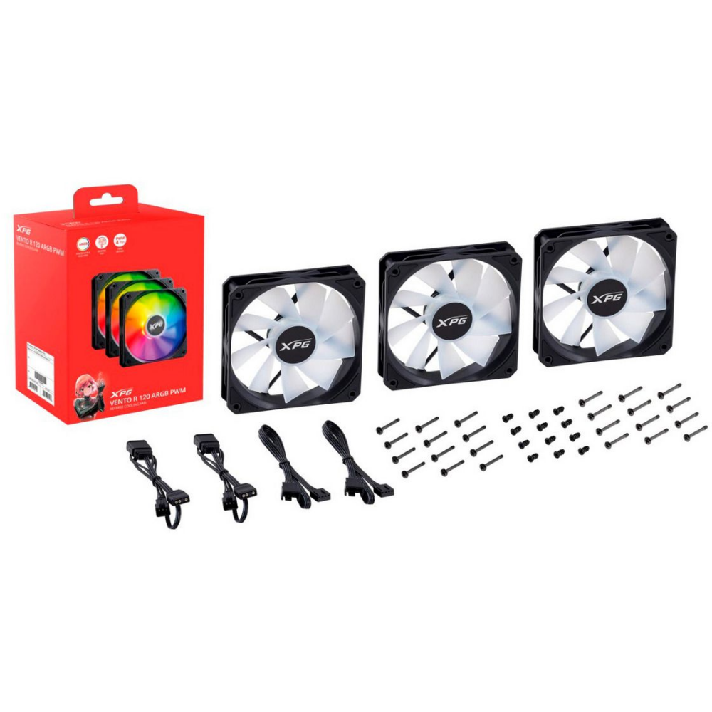 Вентилятор для корпуса ADATA XPG VENTO R 120 ARGB PWM Black (3 шт.) - VENTOR120ARGBPWM3C-BKCWW - фото 3