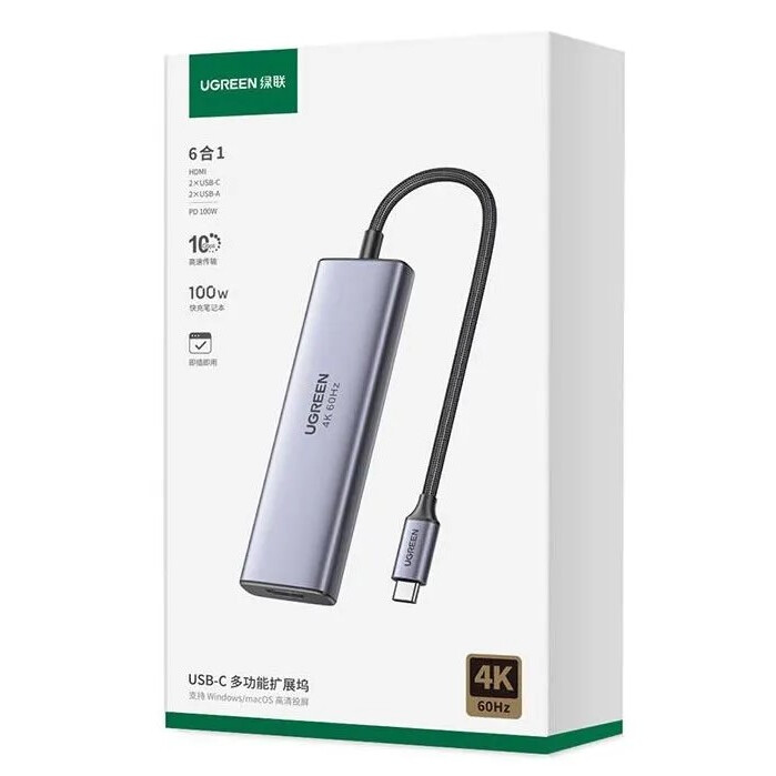 Док-станция UGREEN Port Hub 6-in-1 USB-C Grey (CM511) - 35999 - фото 4