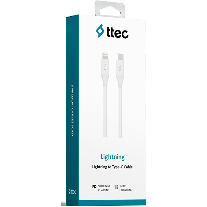 Кабель USB Type-C - Lightning, 1.5м, ttec 2DK40B White - фото 2