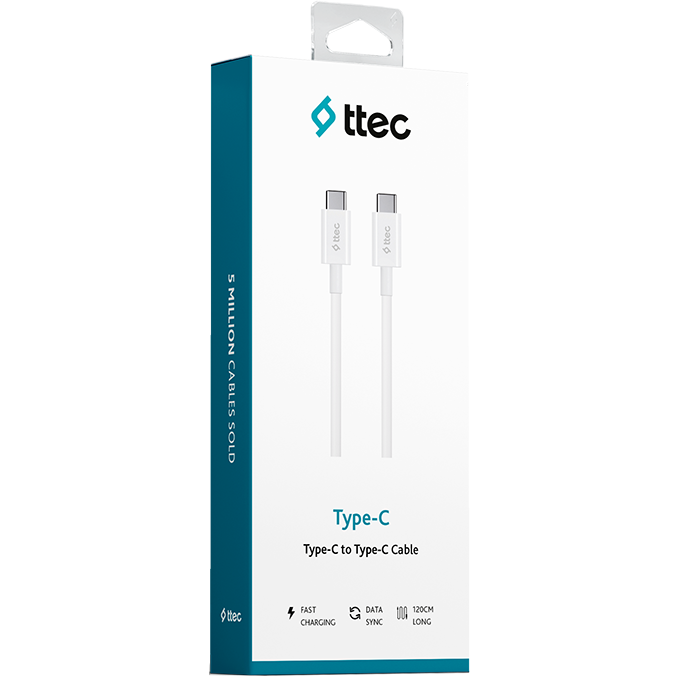 Кабель USB Type-C - USB Type-C, 1.2м, ttec 2DK36B White - фото 3