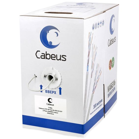 Бухта Cabeus UTP-2P-Cat.5e-SOLID-GY, 305м