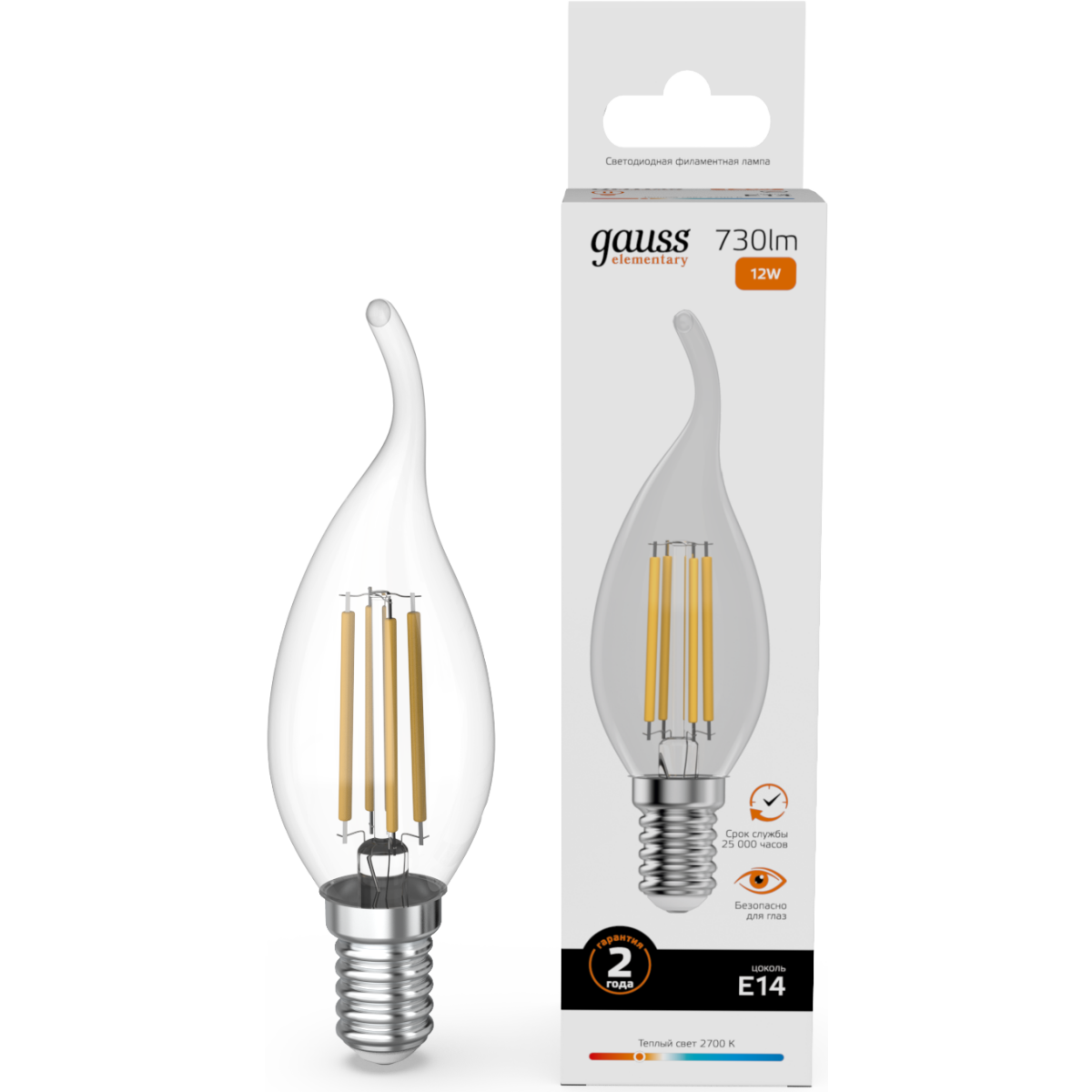 Филаментная лампочка Gauss Filament Elementary 2700K (12 Вт, E14) 10 шт. (42112) - фото 2