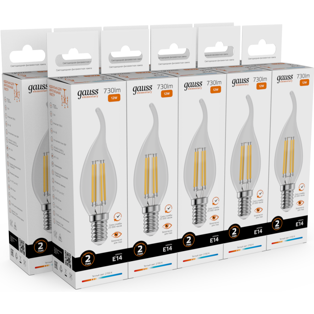 Филаментная лампочка Gauss Filament Elementary 2700K (12 Вт, E14) 10 шт. (42112) - фото 3