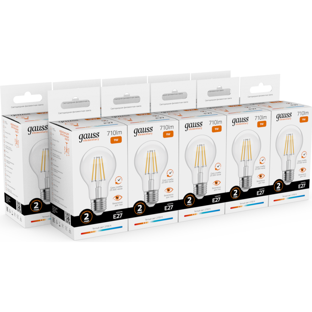 Филаментная лампочка Gauss Filament Elementary 2700K (9 Вт, E27) 10 шт. - 22219 - фото 3