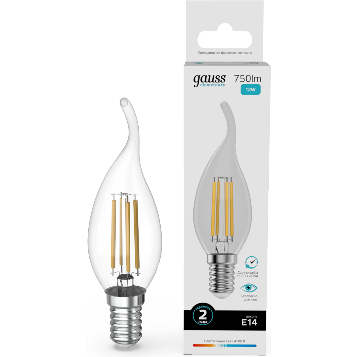 Филаментная лампочка Gauss Filament Elementary 4100K (12 Вт, E14) 10 шт. (42122) - фото 2
